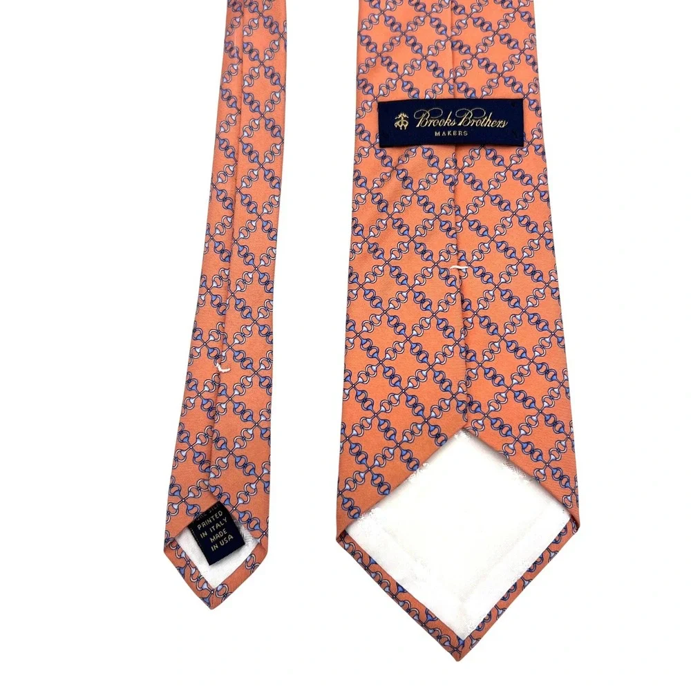 Brooks Brothers Makers Silk Tie Horsebit Geometric Pattern Mens Necktie USA Made